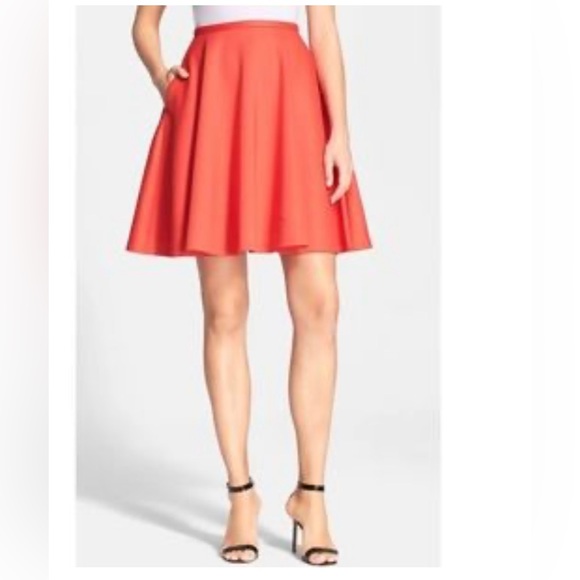 TED BAKER orange pleated‎ skater knee length skirt - Picture 3 of 12
